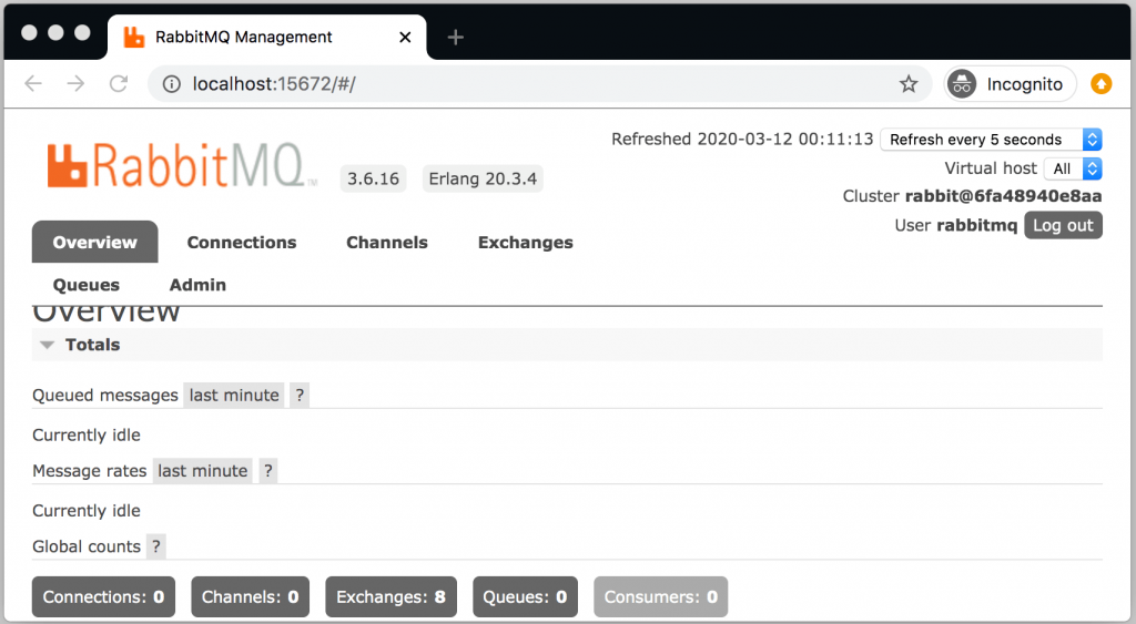 RabbitMQ management UI